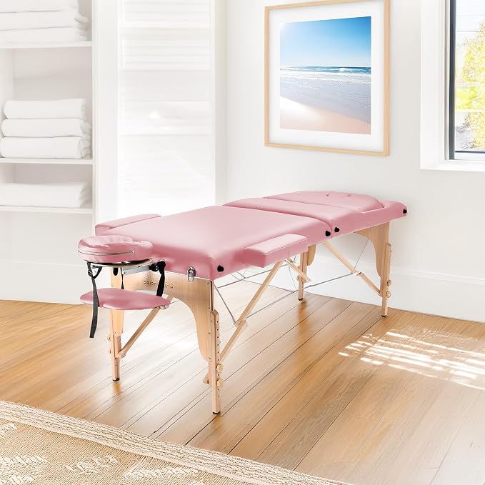 Saloniture Professional Portable Massage Table with Backrest - Pink
