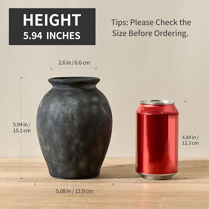 5.94" Ceramic Vase for Home Decor, Decorative Terracotta Farmhouse Rustic Vases for Living Room Kitchen Bedroom Bathroom Entryway Mantel Table, Pottery Vases for Grass Pampas Dried Fresh Flowers
