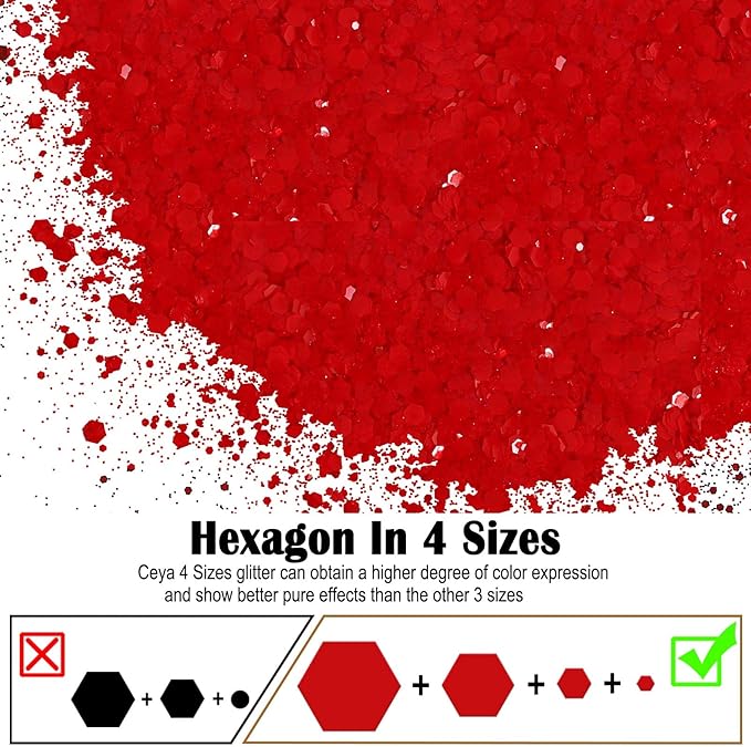 Ceya Chunky Glitter, 4.9oz/ 140g Nadia Red Craft Glitter Powder Mixed Fine Flakes Iridescent Nail Sequins for Roses Nail Art, Hair, Epoxy Resin, Tumblers, Slime, Painting, Festival Decor