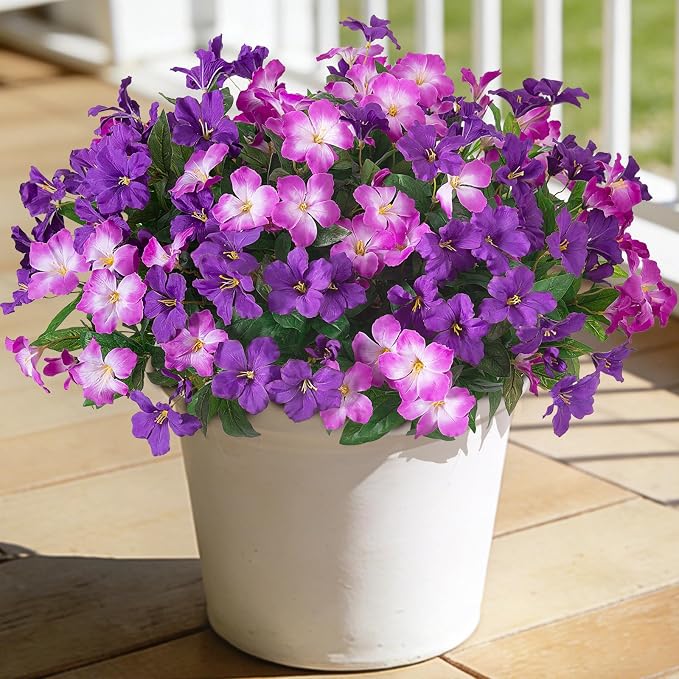 Fake Artificial Flowers for Outdoors 6 PCS Azalea Bouquet Silk Flowers for Outside UV Resistant Faux Flowers Plants for Outdoor Planters Realistic Spring Home Front Door Patio Garden Porch Decor