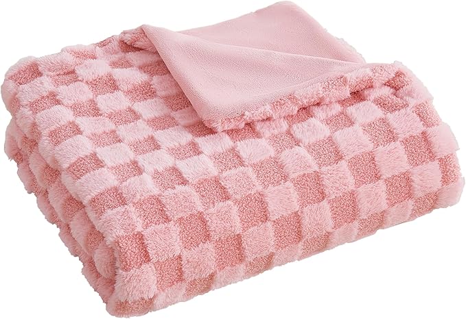 Luxury 3D Checkered Throw Blanket Reversible Thick Warm Blankets for Couch | Soft Velvet Flannel Fuzzy Plush Gift for Women