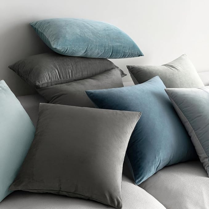 MIULEE Velvet Throw Pillow Covers 12x12 Inch Pack of 2 Medium Gray | Soft Solid Small Decorative Pillow Covers, Modern Luxury Home Decor, for Couch Chair Sofa Bedroom Livingroom Car