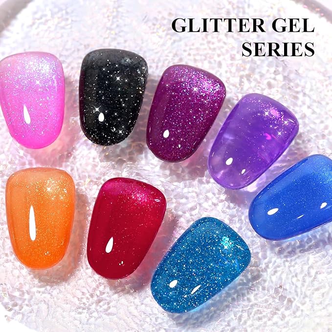 Imtiti Glitter Gel Nail Polish, 0.5 Fl Oz Purple Iridescent Glitter Gel Polish Soak Off LED UV Rainbow Shimmer Sparkle DIY Nail Art Starter Manicure Salon