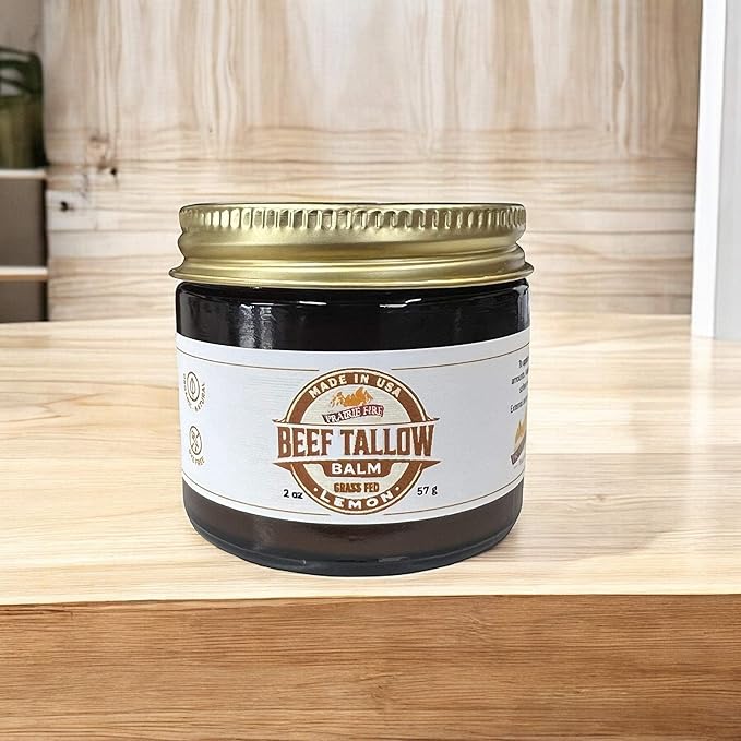 Grass Fed Beef Tallow Balm - 2 oz - Grown and Made in USA - Organic Grass Fed and Finished Tallow - Moisturizing Skin Care Lemon
