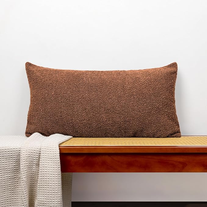 JoraLion 14x24 inch Boucle Lumbar Pillow Cover, Rust Woven Texture Neutral Long Pillow Cover Breathable Cushion Case for Couch Sofa Bed Living Room Home Decor (Cover Only)