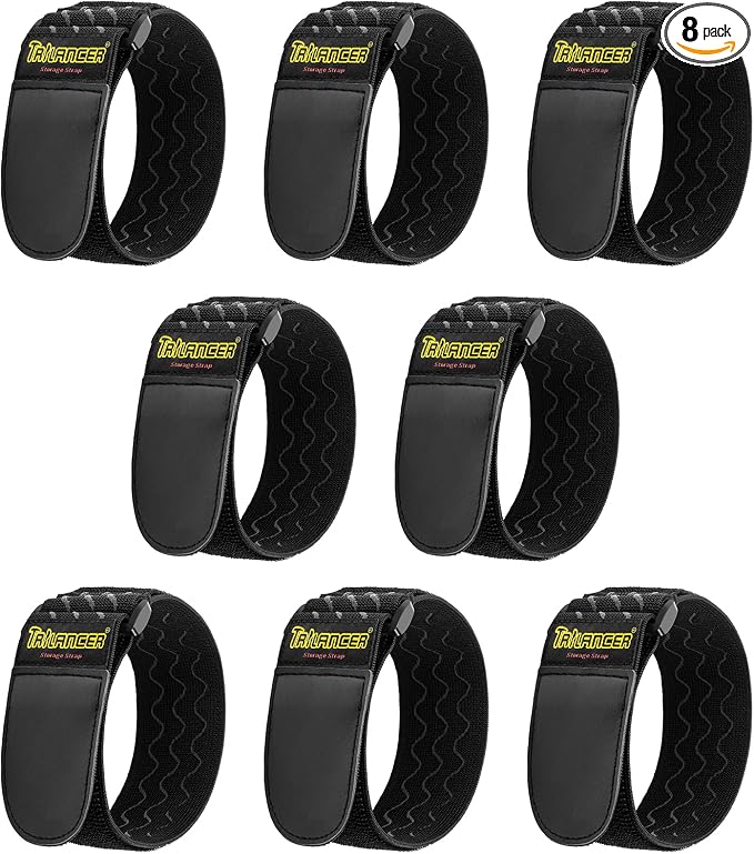Trilancer Elastic Cinch Straps with Anti-Slip Strips, 12 "x 2"(8 Pack) Heavy Duty Multipurpose Hook and Loop Straps for Extension Cords, Cables, Ropes, Hoses, Bike, Pant Garters