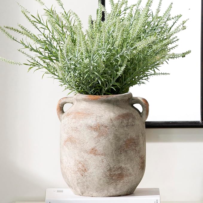 Vanselia Ceramic Flower Vase Home Table Decor Living Room Farmhouse 7.6 in | Small Rustic Decorative Flowers Vases Plant Modern Decoration for Kitchen Shelf Coffee Dining Centerpieces Desk