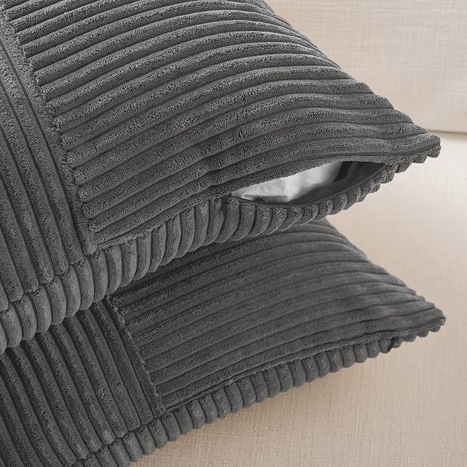 Fancy Homi Dark Gray Decorative Throw Pillow Covers 16x16 Inch for Living Room Couch Bed, Rustic Farmhouse Boho Home Decor, Soft Corss Patchwork Corduroy Textured Square Cushion Case 40x40 cm