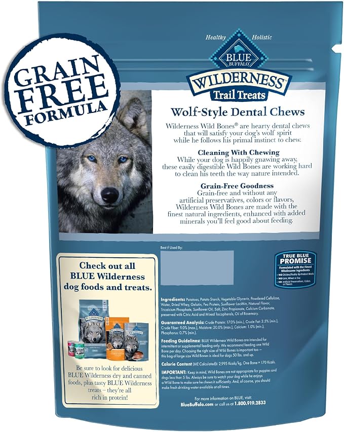 Blue Buffalo Wilderness Mini Dog Dental Chews, Grain-Free, 10 oz | Reduces Tartar & Plaque, Freshens Breath, Sized for Dogs 5-15 lbs., No Artificial Preservatives