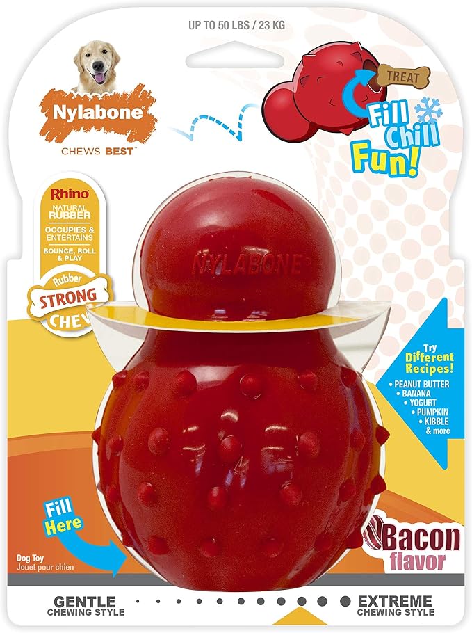 Nylabone Strong Chew Rubber Stuffable Cone Treat Toy, Bacon Flavor, Large | Durable rubber dog toys, long lasting, durable material, encourages healthy chewing, helps clean teeth, for dogs up to 50 lbs