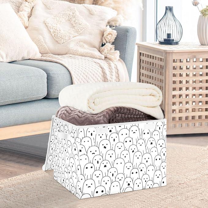 Halloween Ghosts Storage Bins with Lids and Carrying Handle,Foldable Storage Boxes Organizer Containers Baskets Cube with Cover for Home Bedroom Closet Office