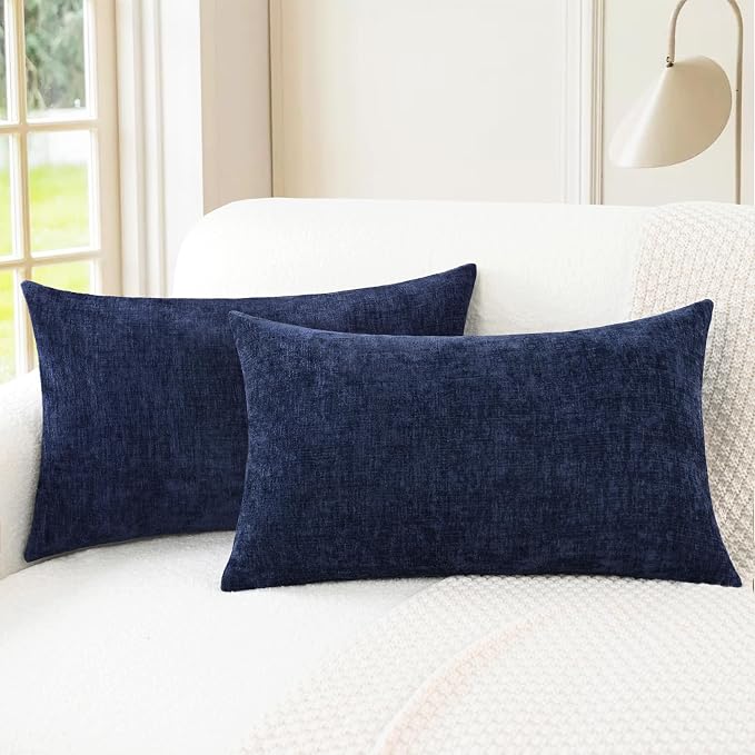 CaliTime Decorative Couch Throw Pillow Covers 26 X 16 Inches Navy Blue | Pack of 2, Cozy Chenille Cushion Cases for Sofa Bed Living Room Farmhouse Home