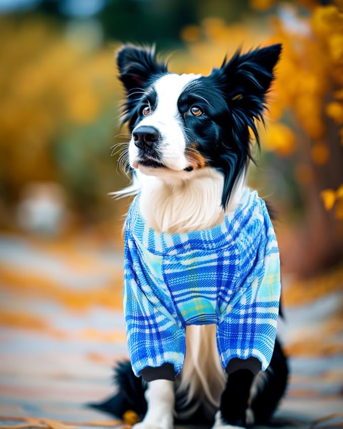 PET SHOW 4 Pack Fleece Dog Pajamas Warm Boy for Medium Dogs | Soft stretchy dogs onesies,male blue pjs with sleeve,holiday jumpsuit costume for small pets,L
