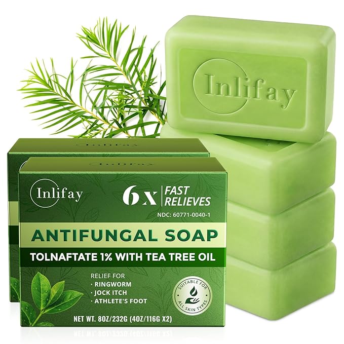 Inlifay Antifungal Soap for Athlete's Foot: Medicated Bar with Tea Tree Oil & Sulfur for Active Men - Itch Relief & Odor Control for Post-workout in Gym Locker Room (2 Pack)