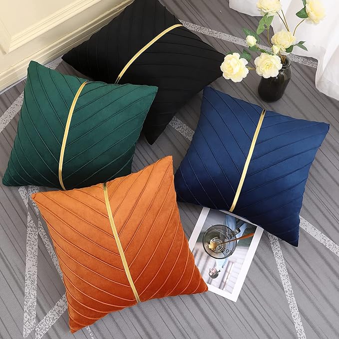 Velvet Throw Pillow Covers 20x20 Pack of 2 Gold Decor Dark Green | Soft Solid Pillow Covers,Modern Luxury Xmas Decor,for Couch Chair Sofa Bedroom Livingroom,Hidden Zipper,Ideal Gift,Easy Care