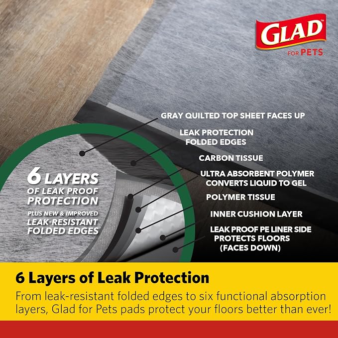 Glad for Pets Activated Carbon Disposable Dog Training Pads, 14 Count, 2-Pk | Activated carbon core, ultra-absorbent, puppies senior dogs and post-surgery recovery, floor and crate protection, 23 x 23 in