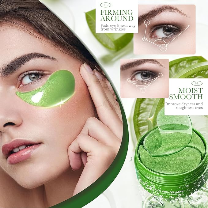 60 PCS Under Eye Patches with Aloe Vera - Natural Eye Mask for Dark Circles, Puffiness & Wrinkles, Anti-Aging Eye Gels to Firm & Smooth Fine Lines, Bags & Under Eye Skin