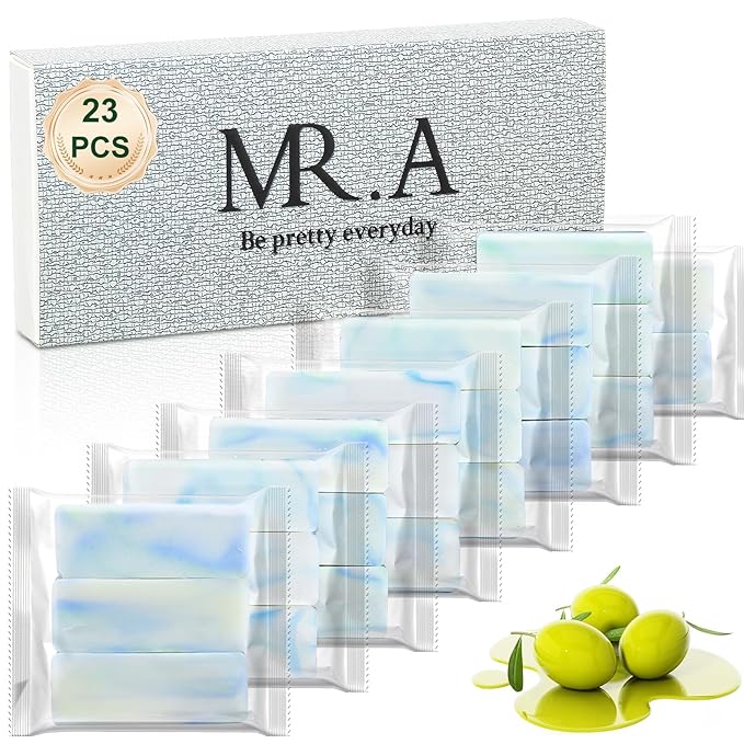 23pcs Travel Size Soap Bars Individually Wrapped, Mini Olive Bar Soap Bulk Body Bath Gentle Bars Men Women, TSA Travel Size Toiletries for Homeless Hotel, Tea Tree Oil Shampoo Bar for Guest Bathroom