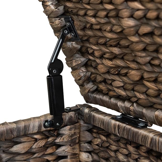 Wicker Storage Trunk, Brown Wash, 42x20x18.5 | 2 Safety Hinges, Metal Frame, Heavy-duty, Water Hyacinth