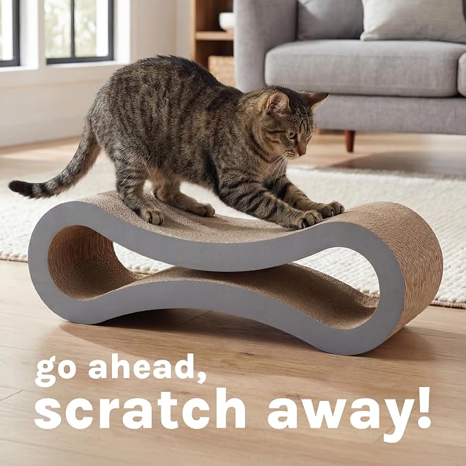 Kitty City Corrugate Cat Scratcher Lounger with Catnip - Cardboard Cat Scratcher Bed, Horizontal Kitty Couch Scratch Pad, Durable Play for Indoor Cats & Kittens - Gray, 34" x 10.5"