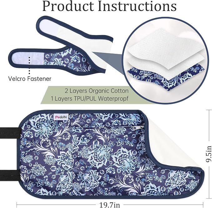 Reusable Castor Oil Pack Wrap for Liver Detox, Castor Oil Wrap for Stomach Less Mess, Elastic Strap Bamboo Cotton Machine Washable Anti Oil Leak 2pcs, Blue and White