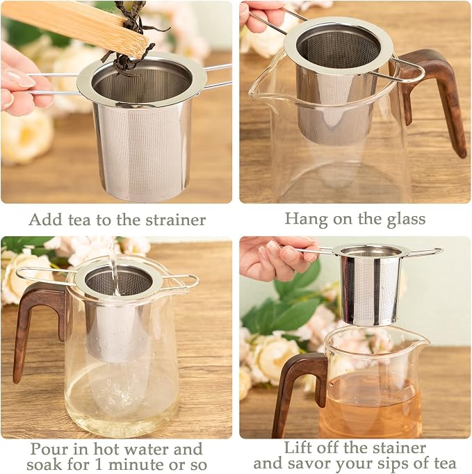 Hoolerry 6 Pcs Tea Strainer, Stainless Steel Tea Infuser Hanging on Teapots Mugs Cups to Steep, Tea Infusers for Loose Tea, Fine Mesh Filters Tea Diffuser Long Handled for Loose Tea Brewing Experience