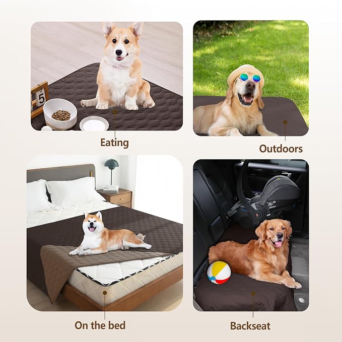 gogobunny Waterproof Dog Blankets for Large Dogs, Pet Bed Cover Breathable | Washable Pee Pads, Quilted Throw Blanket, Furniture Protector for Couch Sofa Bed Car, 82x82 Inch Dark/Light Coffee