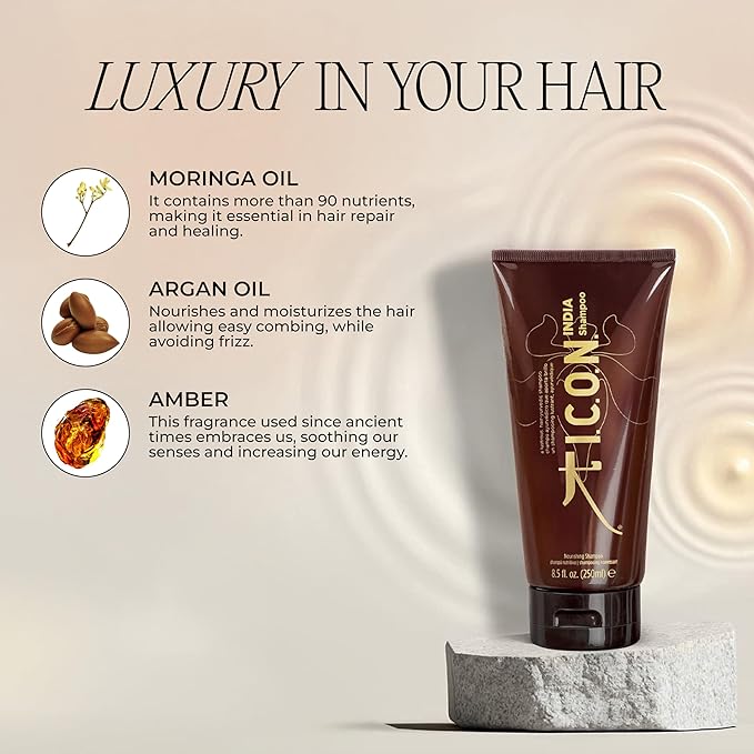 I.C.O.N. India Shampoo, Moisturizing & Revitalizing Shampoo for All Hair Types, Enhances Volume, Adds Softness and Shine, Professional Salon Quality Product, 8.5 oz