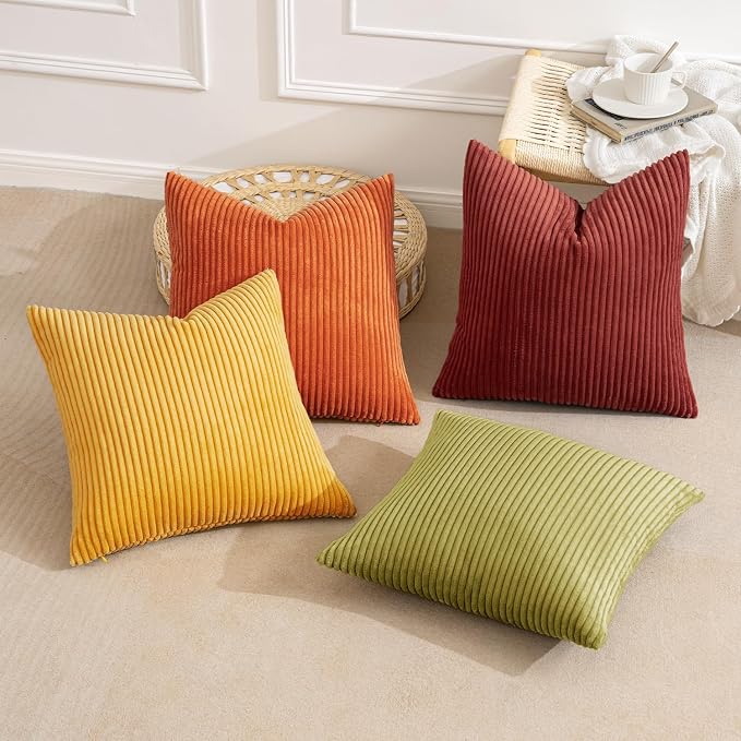 MIULEE Fall Decorative Throw Pillow Covers Yellow Orange Rust 18x18 | Set of 4, Vintage Retro Fall Decor, Mix and Match Color Clash Design, Vibrant Cushion Covers for Sofa Couch Bed Living Room