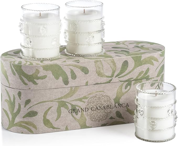 Zodax Grand Casablanca Glass Jar Scented Candle Trio for Home Decor - Ideal for Kitchen and Bathroom - Makes a Great Gift for Women and Men - Lily of The Valley - 2.8 Oz. - 3 Pack