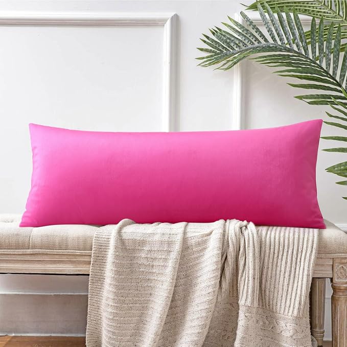 Artscope Luxury Velvet Lumbar Pillow Cover Super Soft Decorative Rectangle Pillowcases Soft Solid Cushion Cases for Couch Sofa Bedroom Car Decor 14x36 Inch Hot Pink