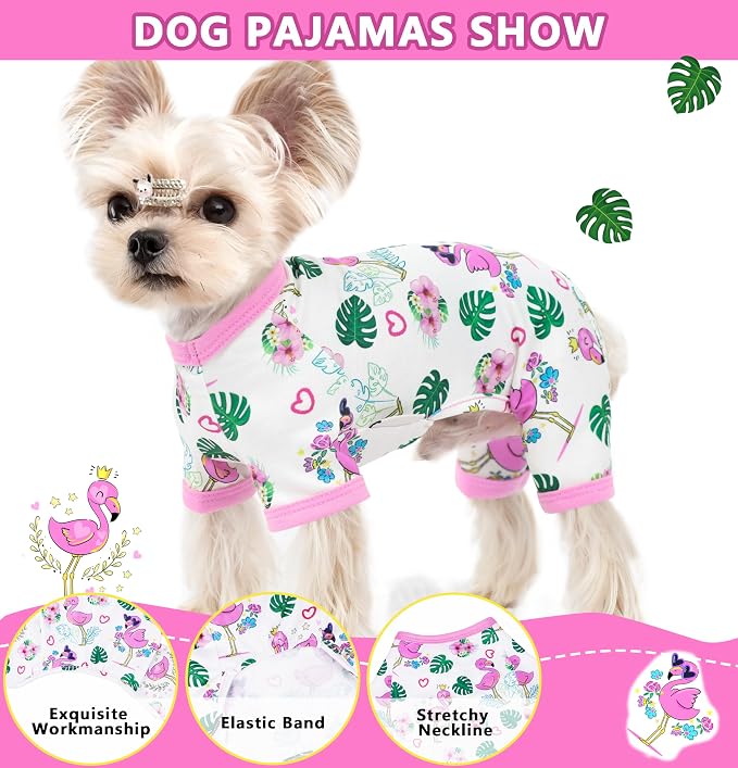 Dog Clothes for Small Medium Dogs Summer Dog Pajamas Girl Boy Puppy Pjs Doggy Onesie with Cute Pattern Pet Outfit Soft Cat Onesies (Pink Flamingo, Medium)