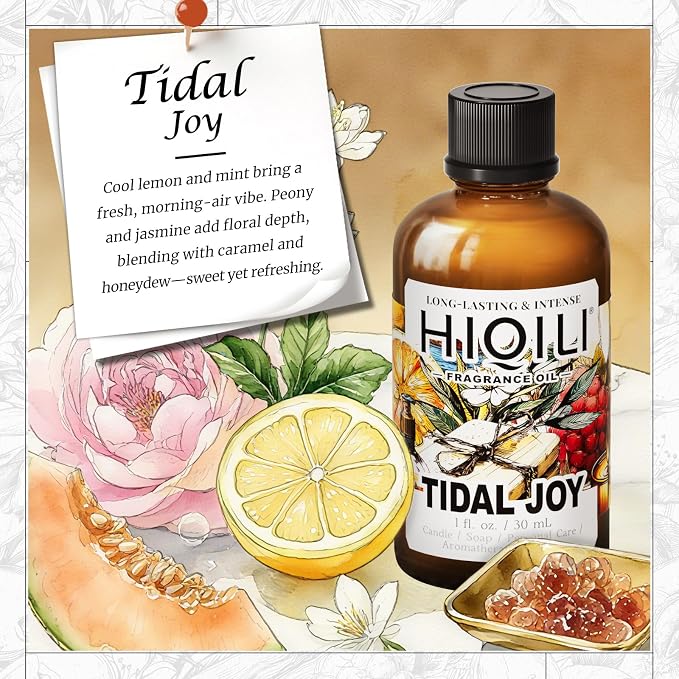 HIQILI Tidal Joy Fragrance Oil for Diffuser,Candle,Soap,Perfume Making | Undiluted Oil for Aroma Diffuser&Handmade Fragrance Craft,Brown Sugar & Lemon Scents, Long Lasting Scent-30mL / 1 fl.oz