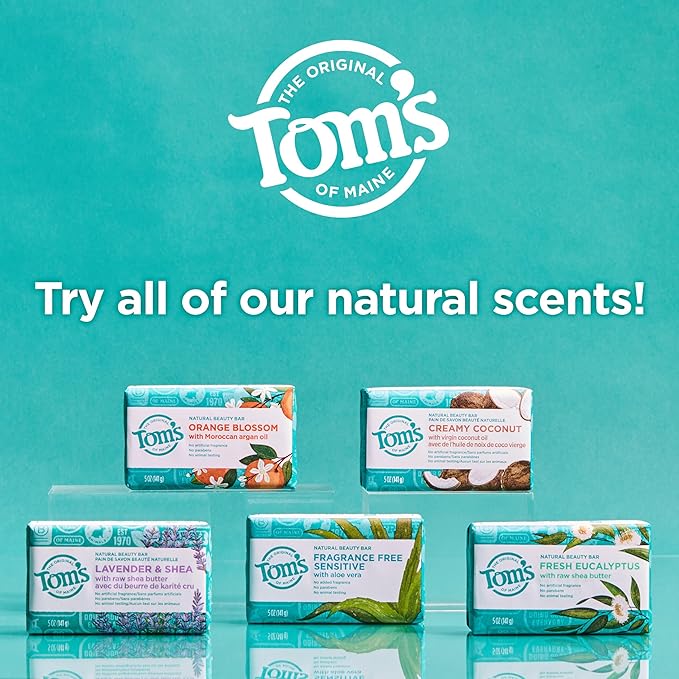 Tom's of Maine Natural Beauty Bar Soap, Lavender & Shea With Raw Shea Butter, 5 oz. 6-Pack (Packaging May Vary)