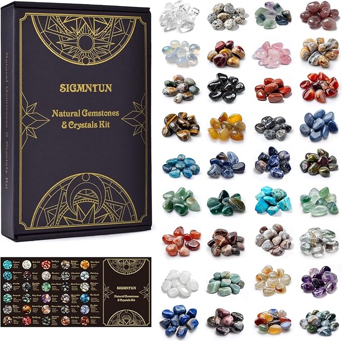 36 Varieties Healing Crystals Stones Bulk Set, Christmas Gifts - 2.5 lbs, 0.5" Natural Polished & Tumbled Gemstones Collection and Decorative Rocks for Chakra, Meditation, Reiki, Crafts