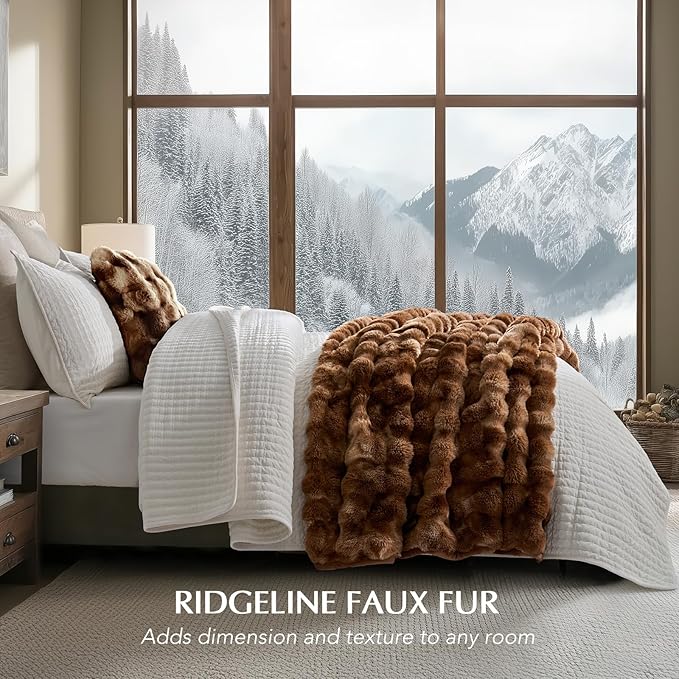 Faux Rabbit Fur Bubble Throw Blanket, 60"x80", Lion Caramel | Ultra Soft, Luxury Faux Rabbit Fur Throw, Thick Warm Bubble Blanket, Cozy Fluffy Reversible, for Bed, Couch, Chair, Sofa