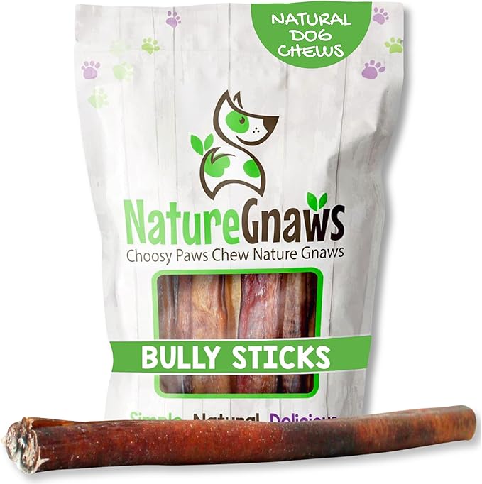 Nature Gnaws Large Bully Sticks 6" Rawhide Free Dog Chews, 15 Count | Thick Long Lasting for Aggressive Chewers and Large Dogs - Natural Beef Dog Chew Bones - No Artificial Preservatives