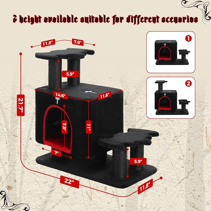Gothic 3-in-1 Cat Stairs with Scratching Post & Condo, Pet Steps | Pet Steps for High Beds, Sofa, Couch, Tall Cat Tower, High-Strength Boards for Indoor Small Cats Kittens Dogs Climbing Play