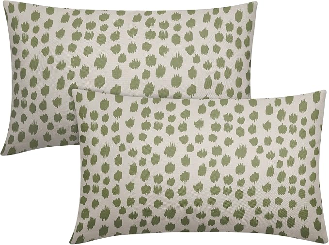 Sage Green Cream Pillow Covers 12x20 Set of 2 Boho Design Polka Dot Throw Pillows Modern Brush Strokes Print Decorative Outdoor Pillowcase Lumbar Cushion Cover Linen Pillow Case for Sofa Couch Bed
