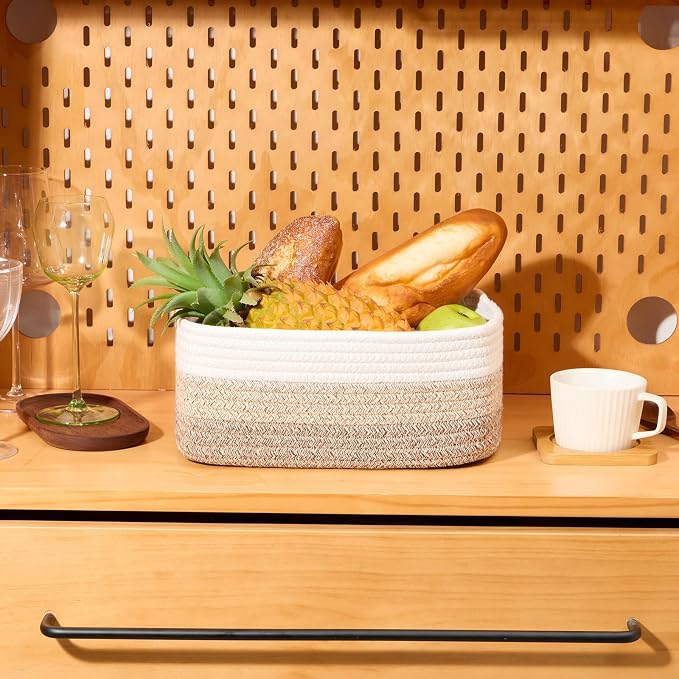 MiniArk Small Storage Baskets for Organizing | Closet Organizer Bins | Shelf Toy Basket | Woven Rope Baskets | Cube Decorative Box | Shallow Basket |11.5x7.5x4.7”| 4 Packs Gradient Brown