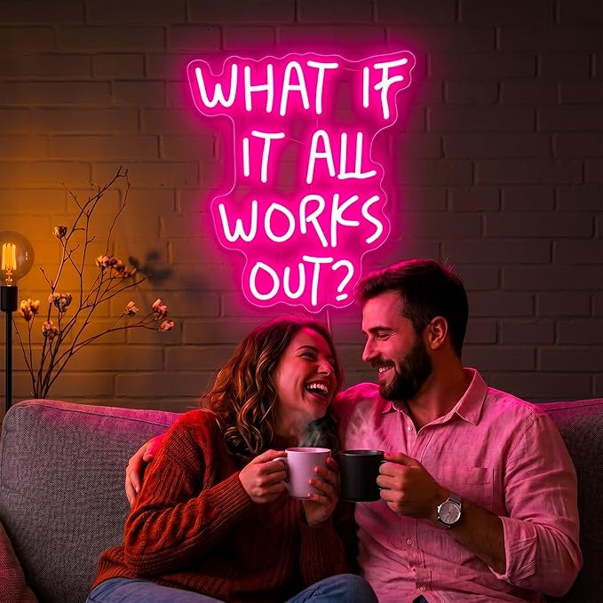Neon Sign, Neon Signs for Wall Decor LED Signs Neon Light | What If It All Works Out Neon Sign, Pink Motivational LED Light for Home, Office, Room, Pink Decor, Gift, USB Powered