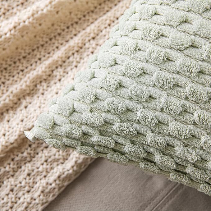 MIULEE Decorative Throw Pillow Covers 20x20 Light Green Textured Corduroy | Pack of 2 Striped Pillow Covers Modern Farmhouse Home Decor for Couch Bed Sofa Living Room