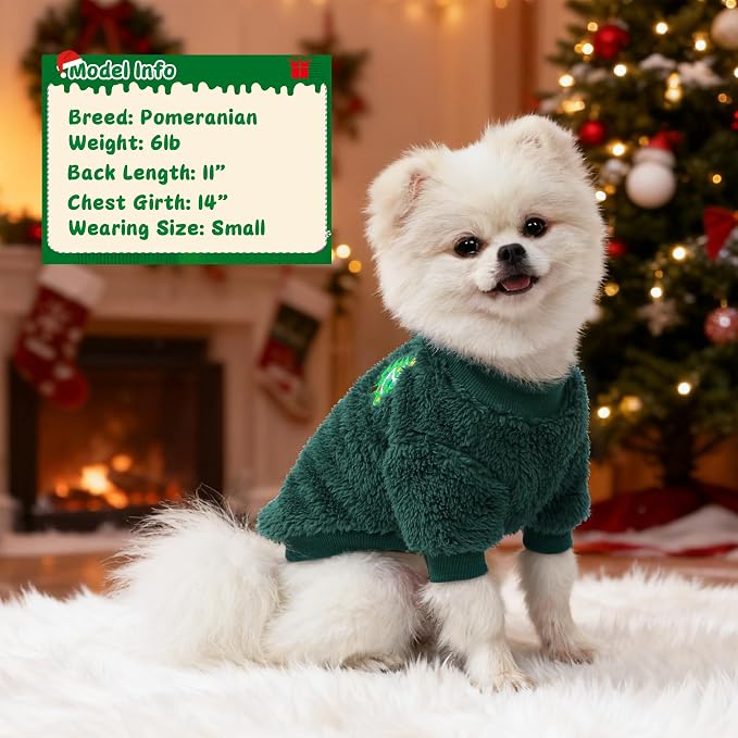 Dog Christmas Sweater for Small Dogs 1-3lbs Warm Fleece Cat Puppy Christmas Sweaters Dog Holiday Clothes for Dogs Like Chihuahua Yorkie Xmas Outfit 2 Pack (Xmas Red, Green, XXS)