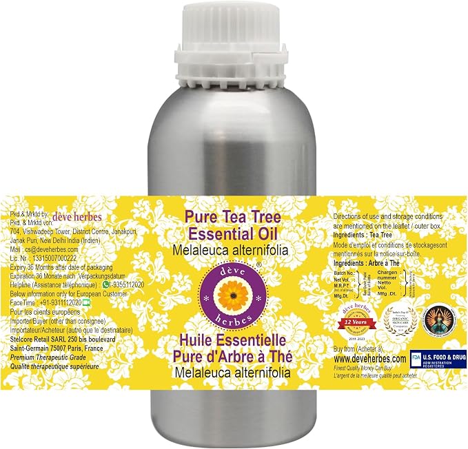 Deve Herbes Pure Tea Tree Essential Oil (Melaleuca alternifolia) Steam Distilled 630ml (21 oz)