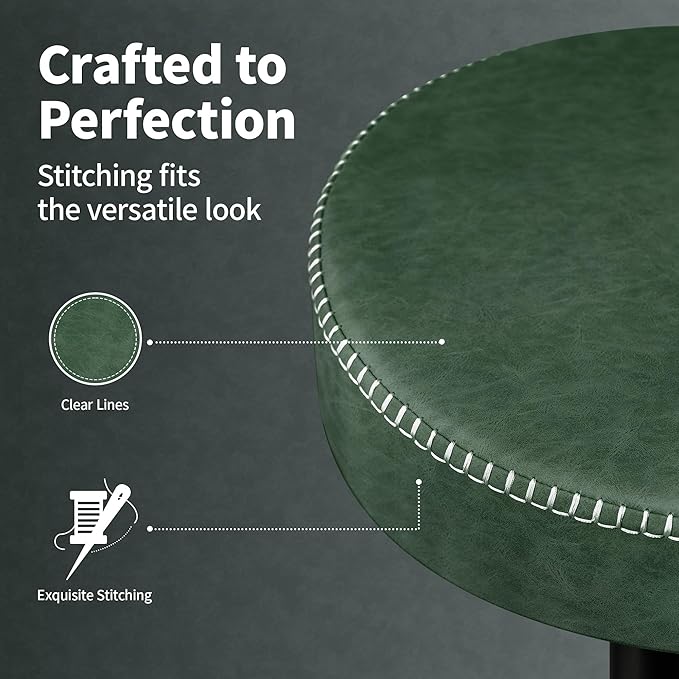 Bar Stools Set of 2 Microfiber Leather Counter Height Bar Stools with Round Seat Adjustable Swivel Backless Barstools Modern Tall Bar Chairs for Kitchen Island Green(24-33 Inch,330lbs)