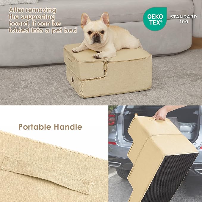 EHEYCIGA Dog Stairs for Small Dogs 13.5" H, 3-Step Dog Steps for Cats, Graige