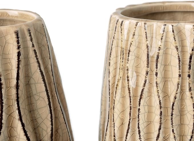 VICTOR & TERESA Ceramic Vase for Flowers, 10'' Set of 2 Decorative Rustic Beige Vases for Home Decor, Farmhouse Vases for Pampas Grass, Table, Mantel, Living Room, Shelf, Centerpieces, Gifts for Mom
