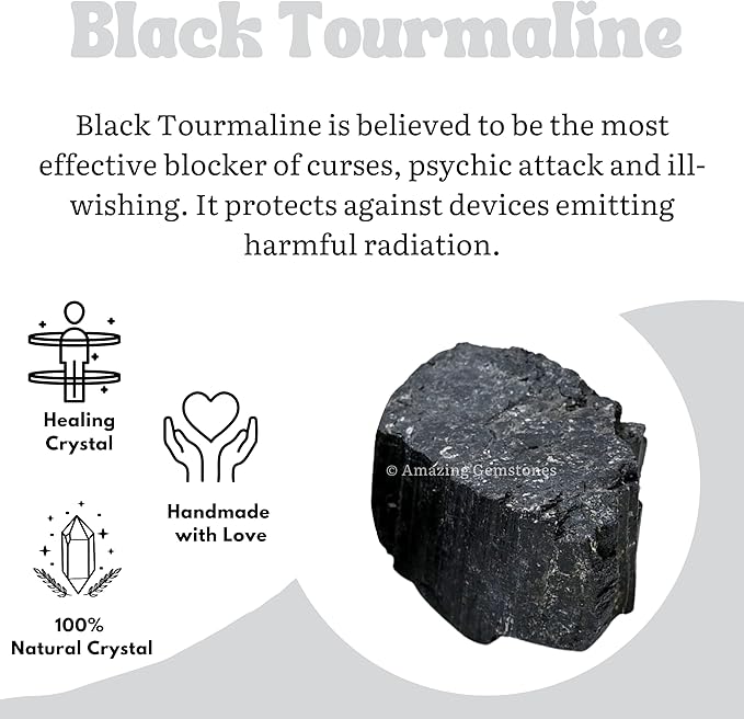 Amazing Gemstone Black Tourmaline Crystals Rough Stone in Bulk, 1/2lb Regular Pieces Turmalina Negra Piedra Originales, Large Black Tourmaline Crystal Healing Stones for Protection