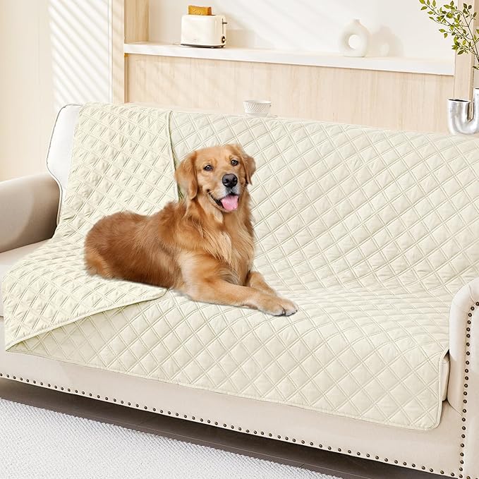 Smiry Waterproof Reversible Pet Couch Covers for Dogs | Pet Friendly, Soft Fabric, Washable Sofa Furniture Protector for Dogs Cat Kids, Checkered (52"x82", Beige/Beige)