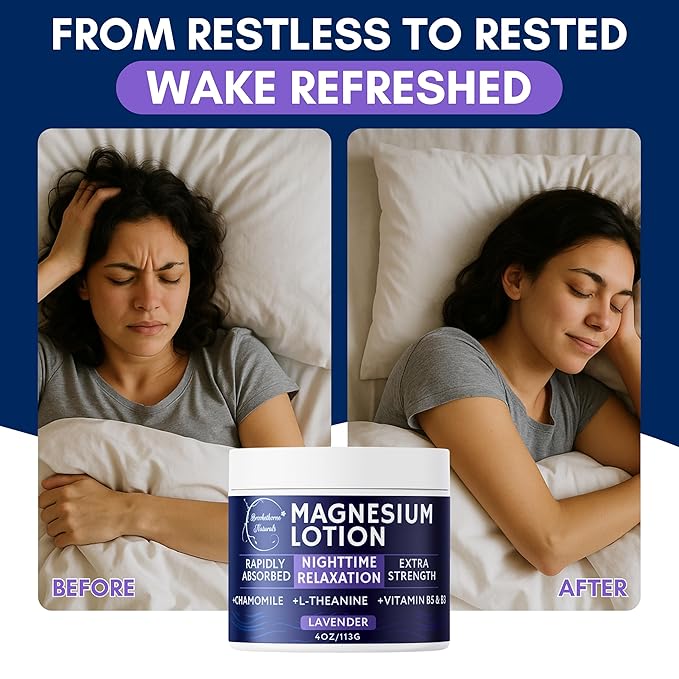 Nighttime Magnesium Lotion for Sleep | Lavender Magnesium Cream with L-Theanine & Chamomile | Topical Cream for Relaxation Adults & Kids | Non-Greasy, Vegan, Made in USA | 4oz by Brookethorne Naturals